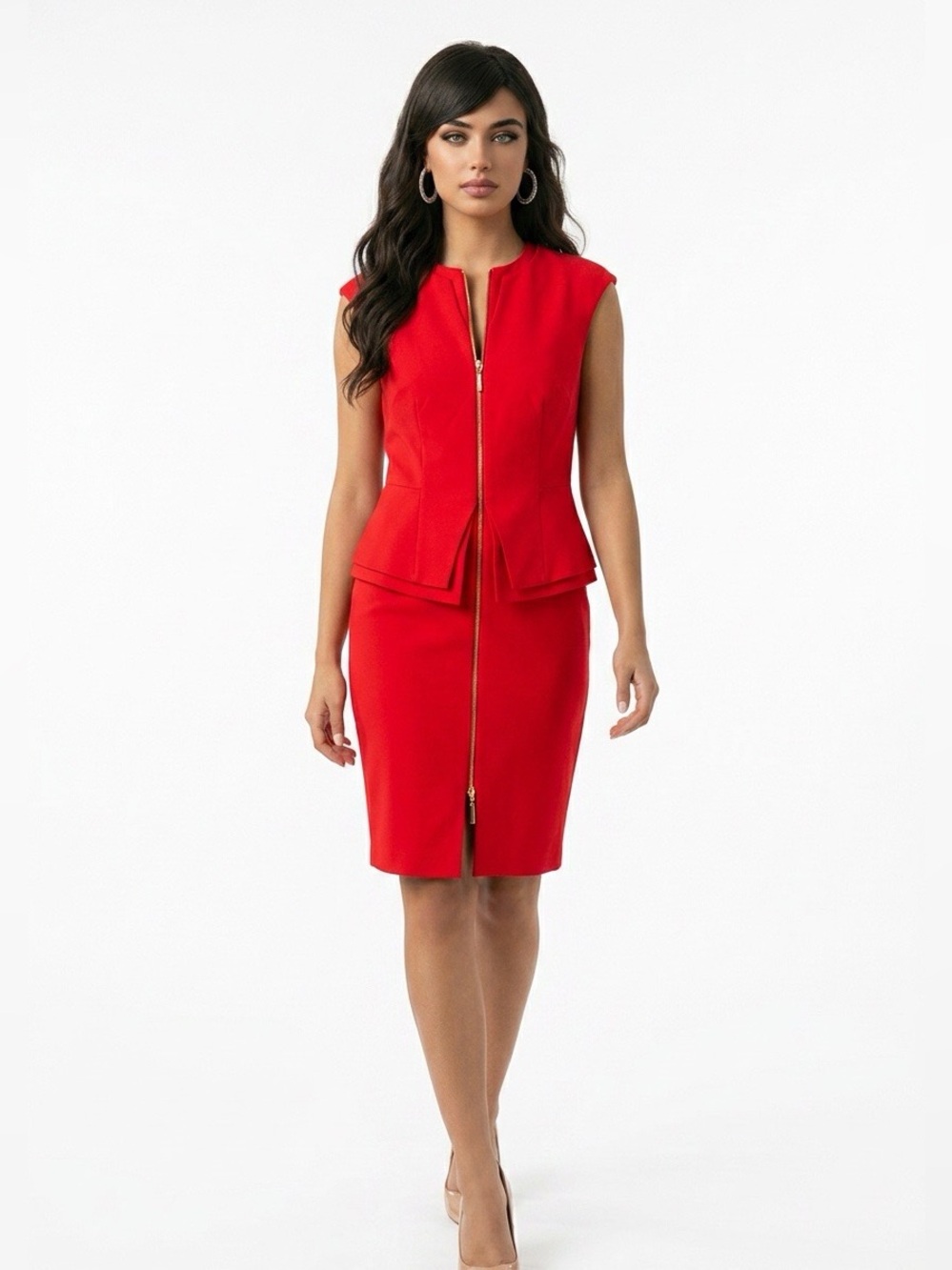 Ted Baker Red Double Zipper Fully Lined Dress, Sz 8-10 NWT